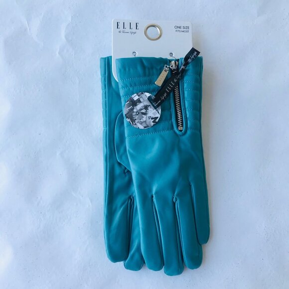 Elle  Women’s Gloves With Lining Blue  Patterned Faux Leather - Picture 1 of 5